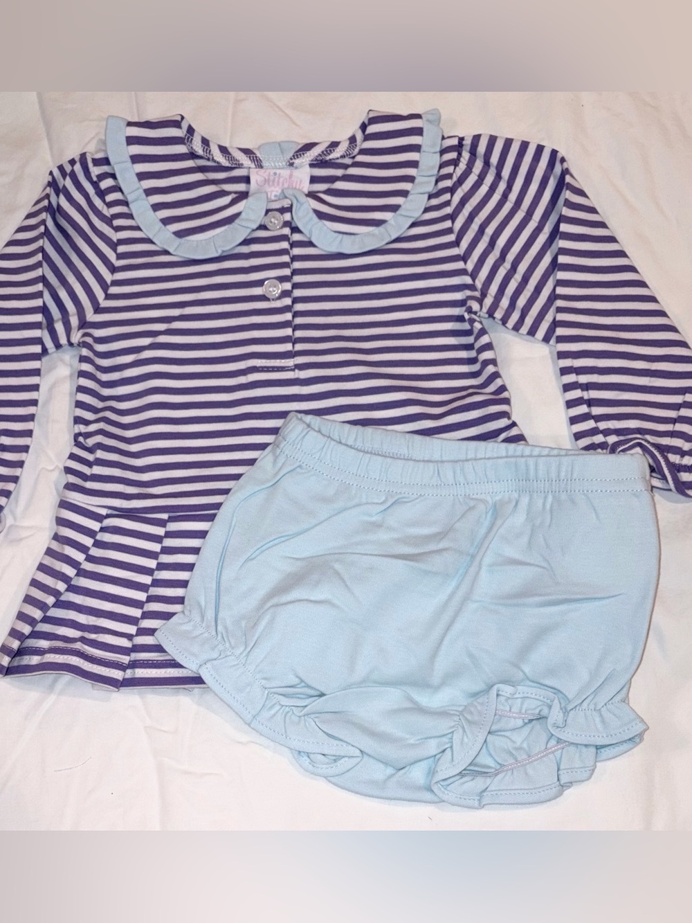 Stitchy Fish Margaret long sleeved striped collared diaper set sz 18 months NWT